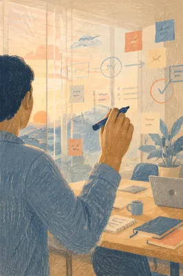 Person Writing Strategy on Glass Board