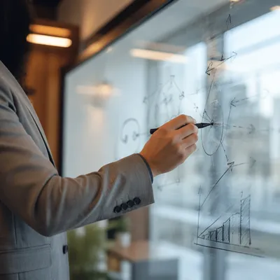 Professional Strategy Planning on Glass Board