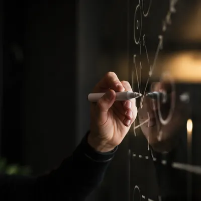 Hands Writing Strategy Notes on Glass