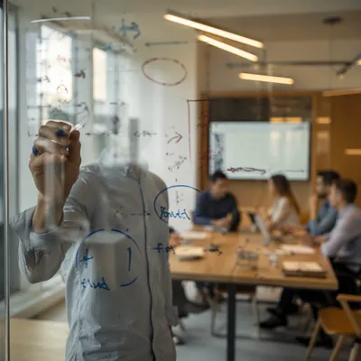 Business Strategy Planning Through Glass Board