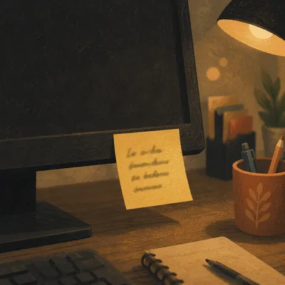 Motivational Sticky Note on Office Monitor