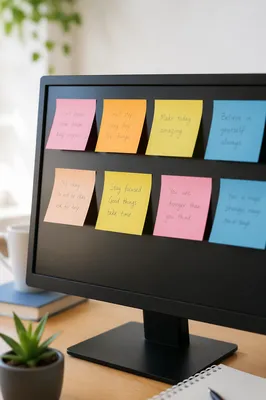 Motivational Sticky Notes on Office Monitor