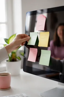 Motivational Sticky Notes on Office Monitor