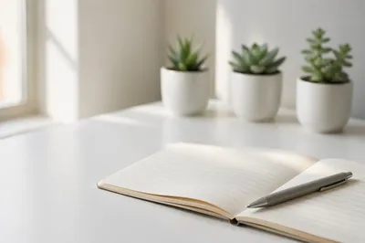 Minimalist Desk with Notebook and Succulents
