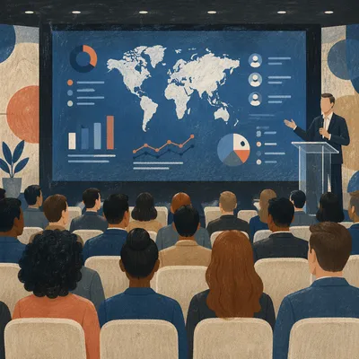 Business Presentation Audience Facing Blue Screen