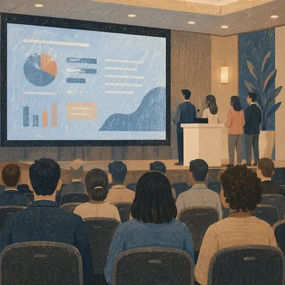Business Conference Presentation with Projector Screen