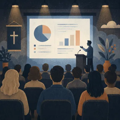 Conference Presentation Screen With Audience Silhouettes