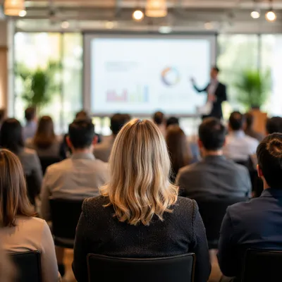 Back Row View of Business Conference Presentation