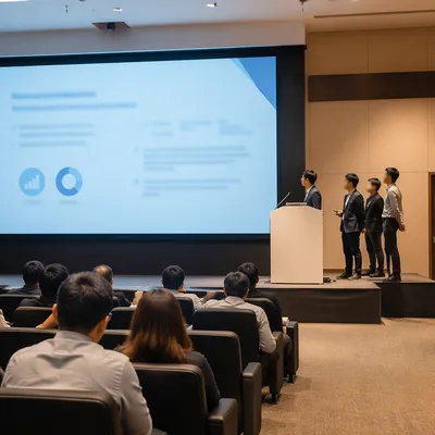 Business Conference Presentation with Projector Screen