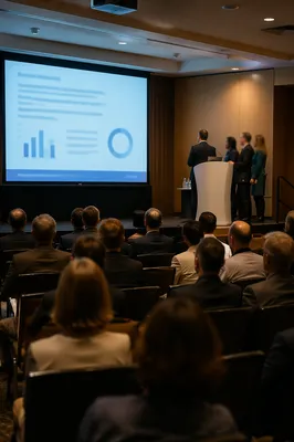 Business Conference Presentation with Projector Screen