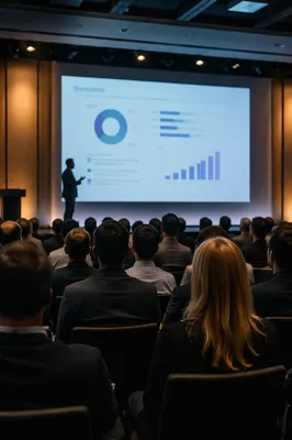 Business Conference Presentation Screen and Audience