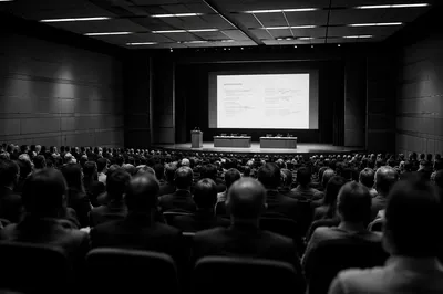 Conference Audience Facing Projector Screen Presentation