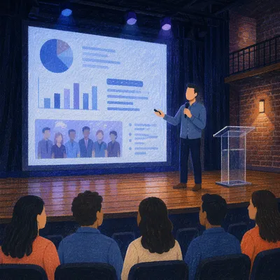 Presenter With Projected Slide in Dark Auditorium