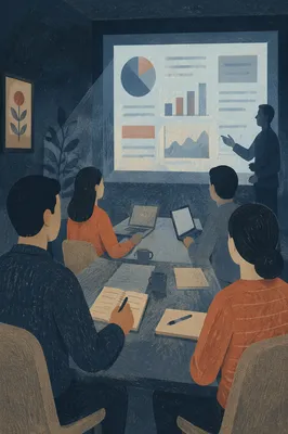 Conference Slide Projection in Dark Boardroom