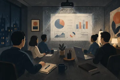Projected Presentation in Dark Conference Room