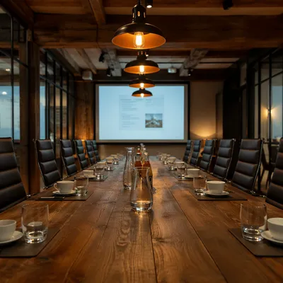 Executive Conference Room with Glowing Presentation Screen