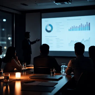Evening Strategy Presentation in Dark Conference Room