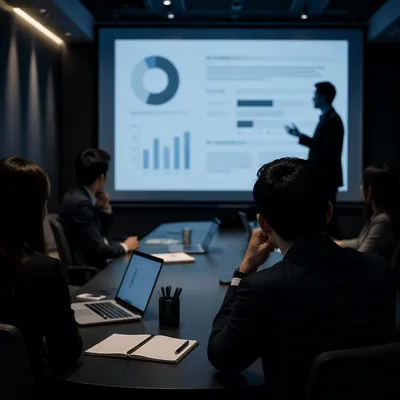 Dark Conference Room Presentation Slide Projection