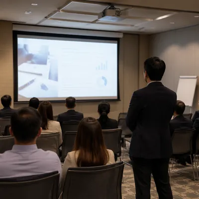 Dark Conference Room Presentation Slide Projection