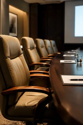 Dim Executive Conference Room Presentation Setup