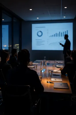 Evening Strategy Presentation in Dark Conference Room