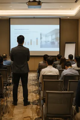 Business Seminar Projection in Dark Conference Room