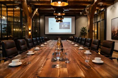 Dark Executive Conference Room Presentation Setup