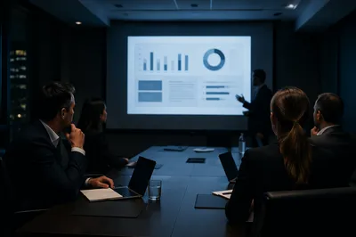 Business Presentation in Dark Conference Room