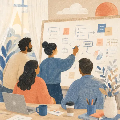 Team Brainstorming at Whiteboard Presentation