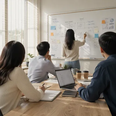 Team Brainstorm at Whiteboard Meeting Room