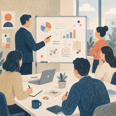 Team Brainstorm Around Office Whiteboard