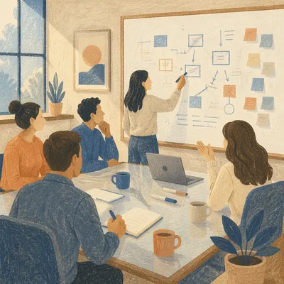 Collaborative Team Brainstorming at Whiteboard