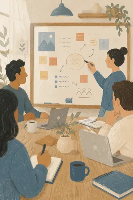 Collaborative Whiteboard Brainstorm in Modern Meeting Room