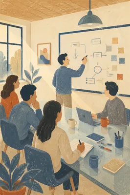 Collaborative Team Brainstorming at Modern Whiteboard