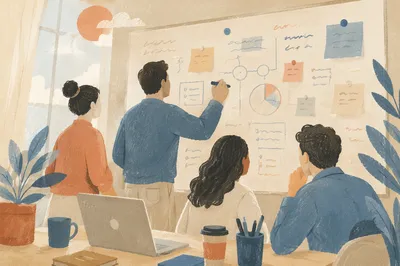 Whiteboard Team Brainstorm in Modern Office