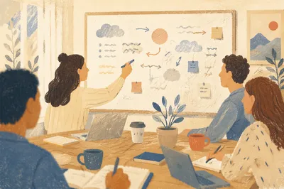 Collaborative Whiteboard Brainstorm in Modern Meeting Room