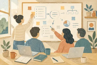 Collaborative Whiteboard Brainstorm in Modern Office