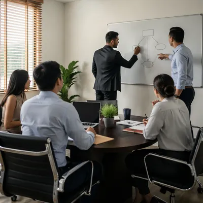 Modern Team Brainstorming at Whiteboard