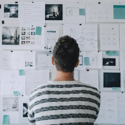 Modern Office Brainstorming at Presentation Wall