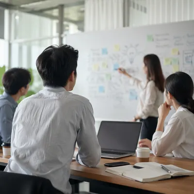Team Brainstorm at Whiteboard Meeting Room
