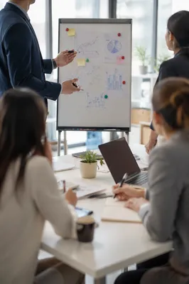 Business Team Brainstorm at Whiteboard Meeting
