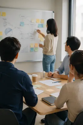 Business Team Brainstorming at Whiteboard Presentation