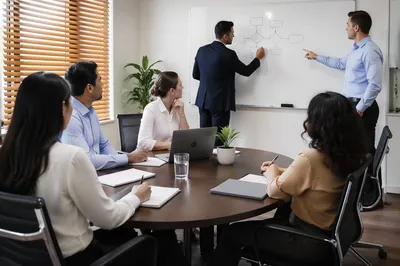 Modern Team Brainstorming at Conference Whiteboard