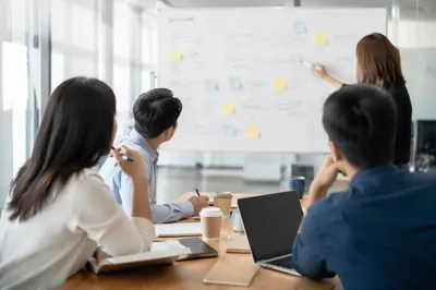 Team Brainstorm at Whiteboard Meeting Room