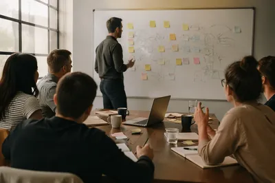 Modern Team Brainstorming at Whiteboard
