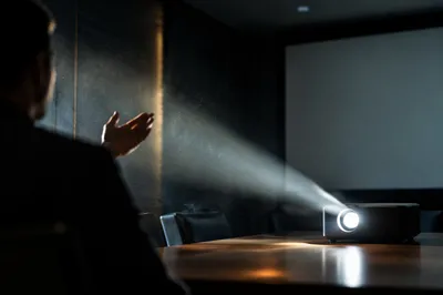 Projector Beam in Dark Meeting Room