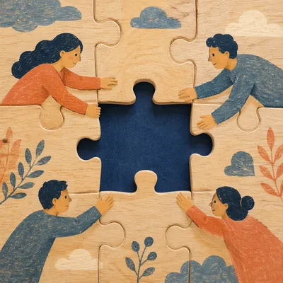 Wooden Puzzle Teamwork With Navy Missing Piece