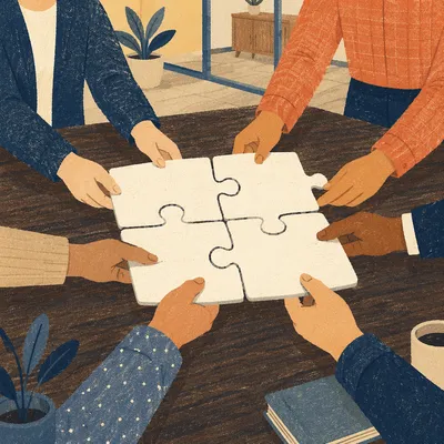 Business Teamwork Puzzle on Conference Table