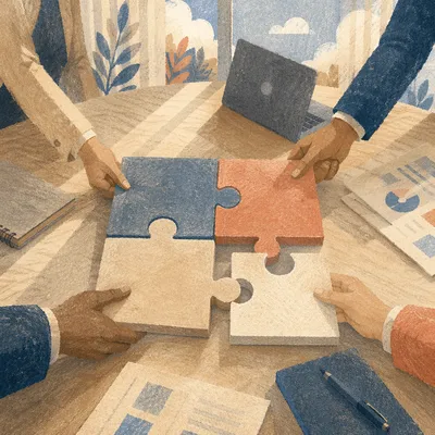 Hands Joining Puzzle Pieces in Teamwork