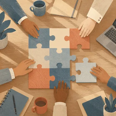 Hands Joining Puzzle Pieces in Teamwork